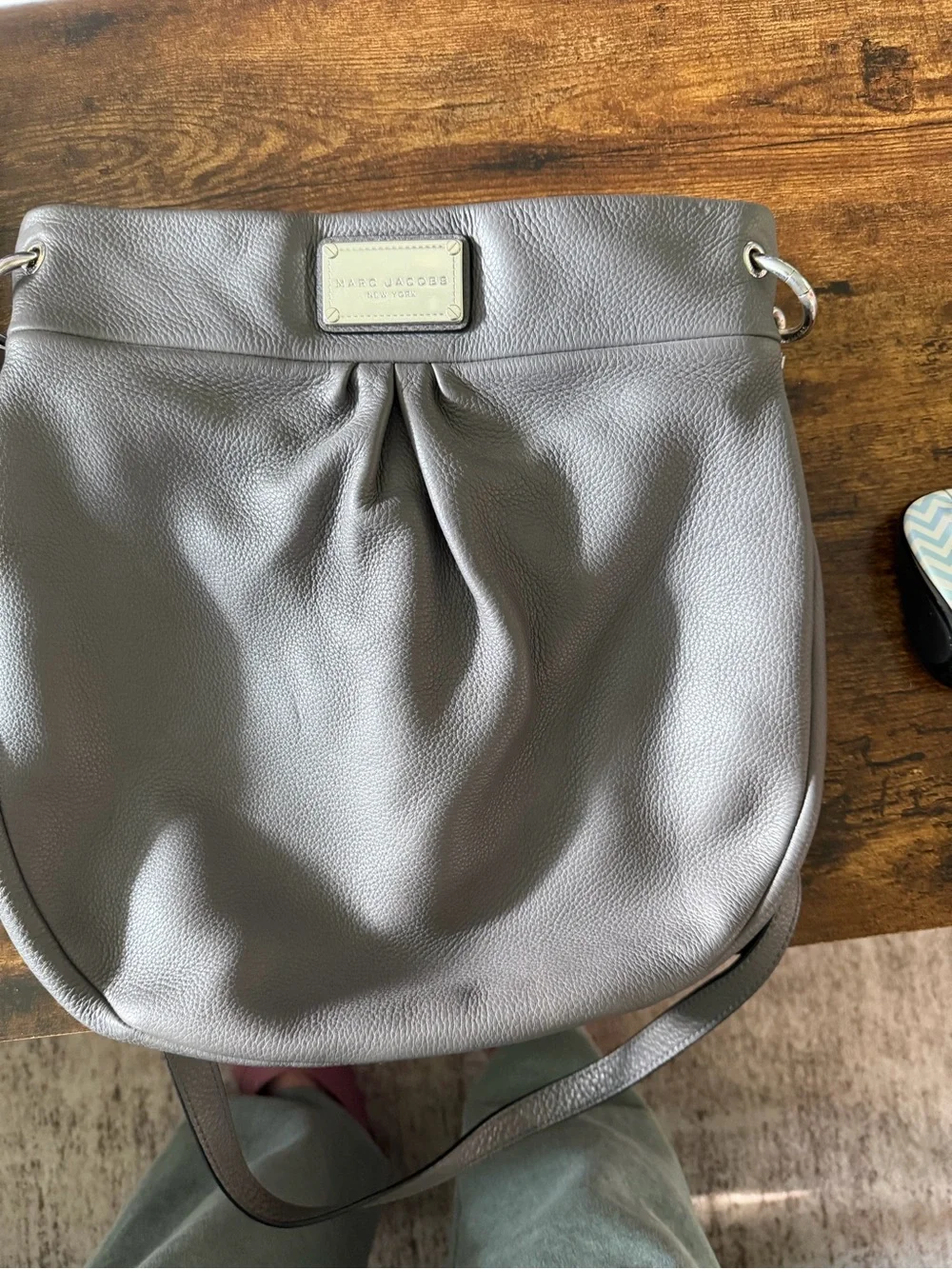 Authentic Marc Jacobs Grey Pebbled Leather Hobo Bag - Silver Hardware